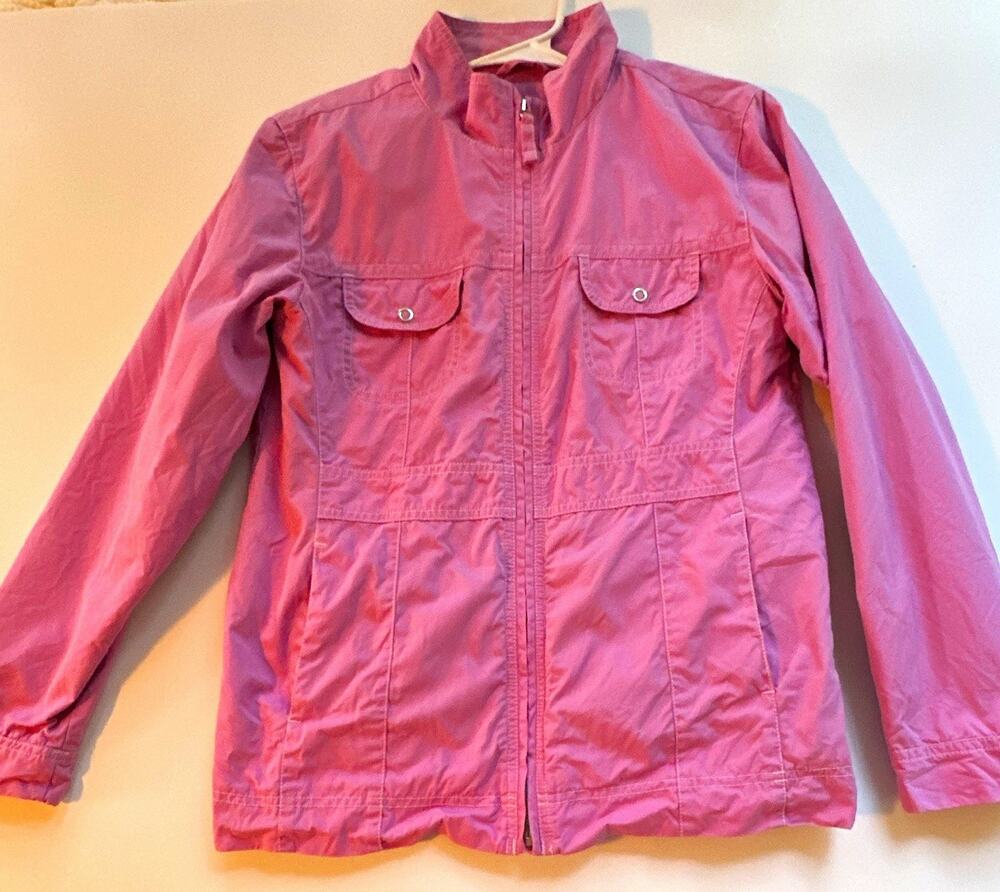 L.L.Bean Girls Pink Full Zip Lined Jacket Floral Pockets XL size 16